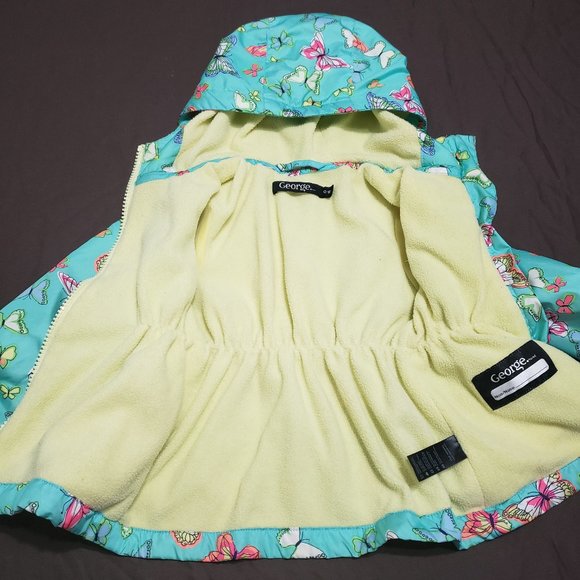 Raincoat Fleece Lined Butterfly Design Lightweight Zip Up Hooded 12-18 Month - Picture 3 of 6